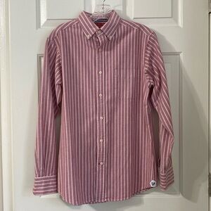 NWOT Cremieux slim fit long sleeve button up red/white stripe oxford mens shirt